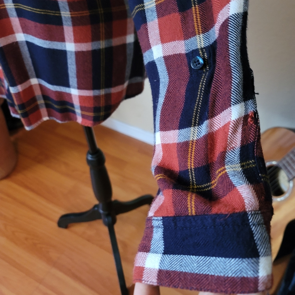 Fall Plaid Button Down Shirt - Orange, Black, White Size Medium Thanksgiving - Picture 7 of 9